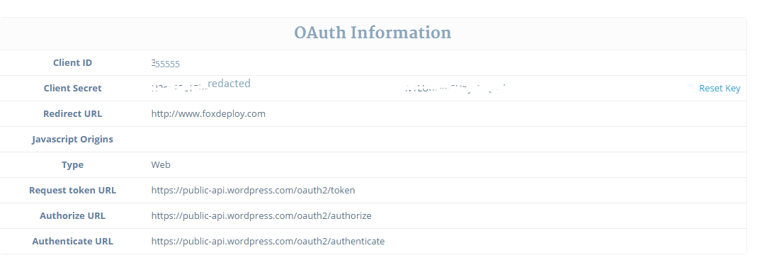 oAuth Info