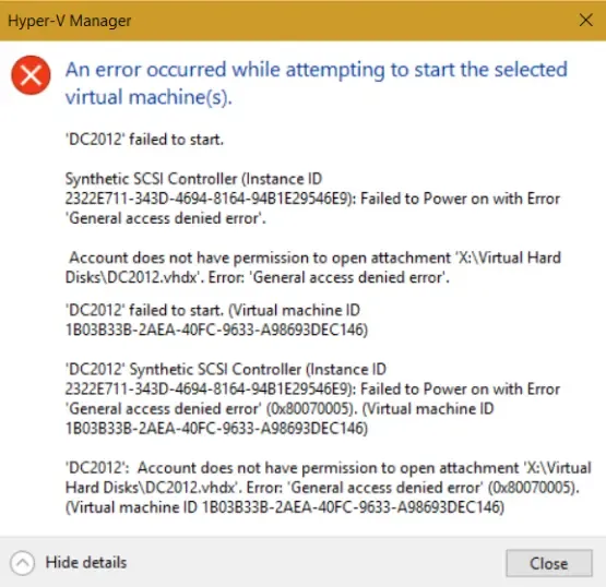 hero graphic for the post Fix Hyper-V 'Account does not have permission' error