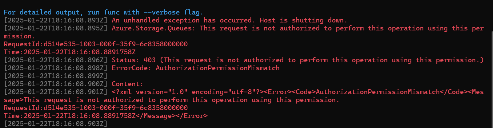 error code: AuthorizationPermissionMismatch, the request is not authorized to perform this operation using this permission