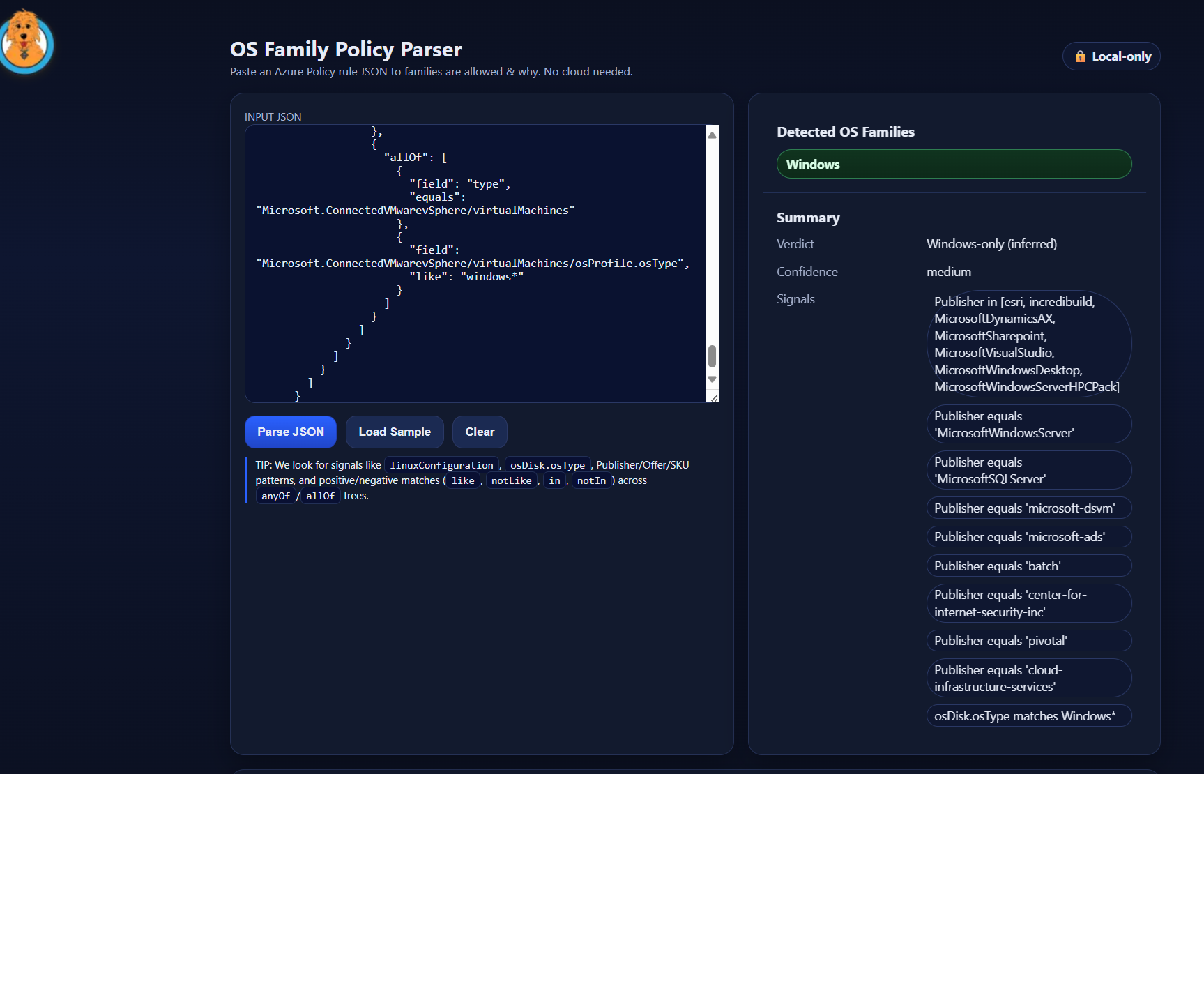 Example of parsed policy rules
