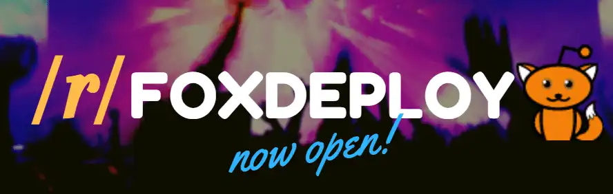 depicts a crowd of people in a night club with colored lights and says 'join the foxdeploy subrreddit today'